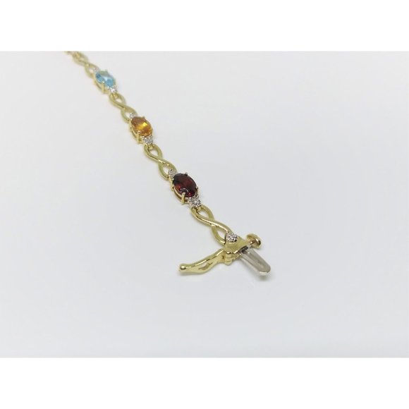 10k Yellow Gold Natural Multi Stone Link Bracelet - Picture 7 of 7